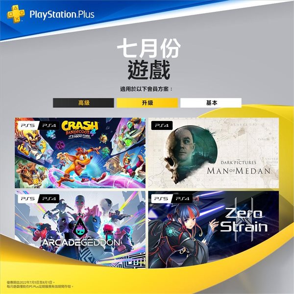 PS+港服7月会免上线 古惑狼4、黑暗影集：棉兰号等