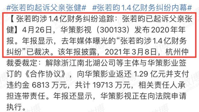 张若昀父亲张健被限制高消费 被执行总额近2.9亿