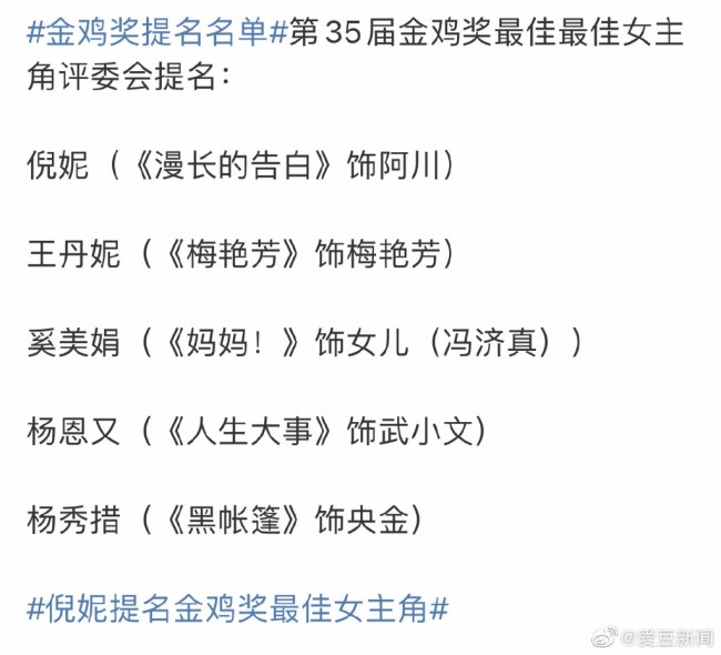 恭喜！倪妮金鸡奖最佳女主角提名