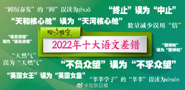 《咬文嚼字》公布年度十大语文差错