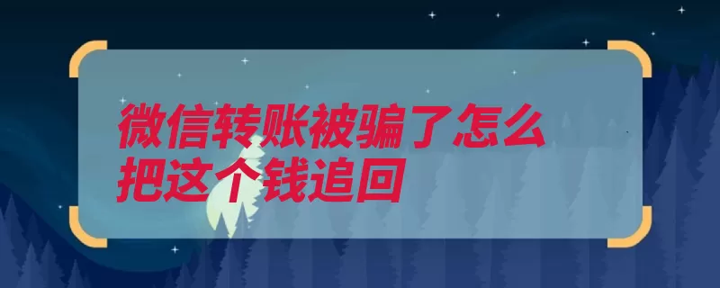 微信转账被骗了怎么把这个钱追回（并处有期徒刑罚金）