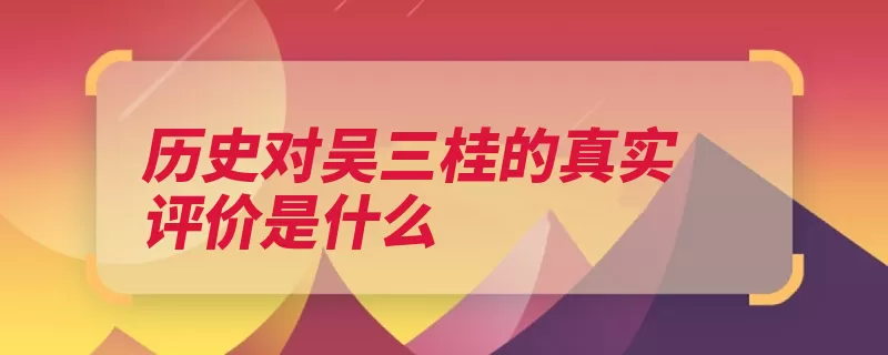 历史对吴三桂的真实评价是什么（政权汉人汉奸国子）