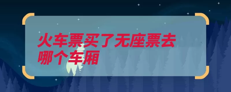 火车票买了无座票去哪个车厢（站票车票座位车厢）