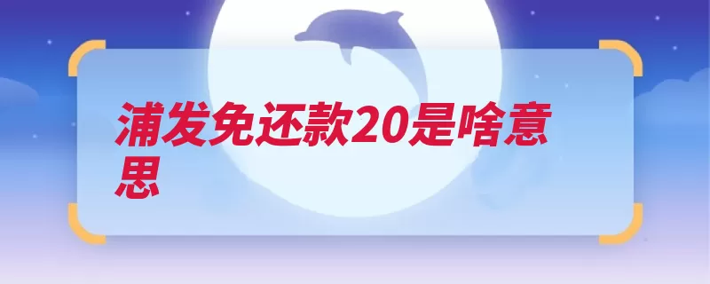 浦发免还款20是啥意思（还款个月每月体验）