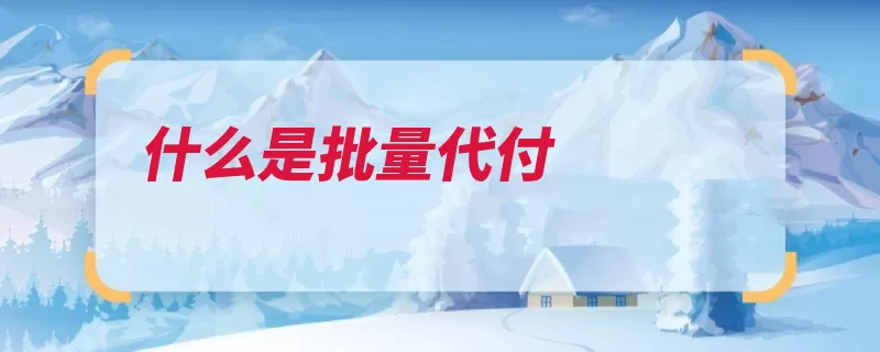 什么是批量代付（银行工资企业批量）