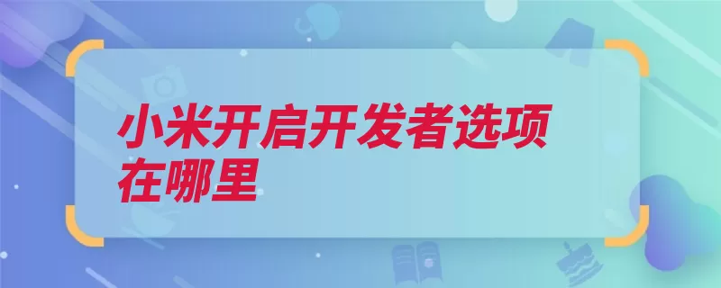 小米开启开发者选项在哪里（开发者小米手机点）