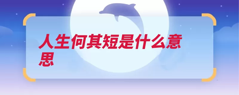 人生何其短是什么意思（何其人生一首很短）