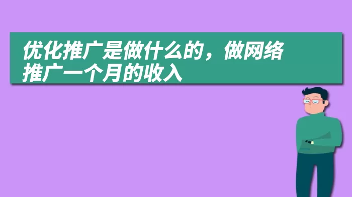 优化推广是做什么的，做网络推广一个月的收入