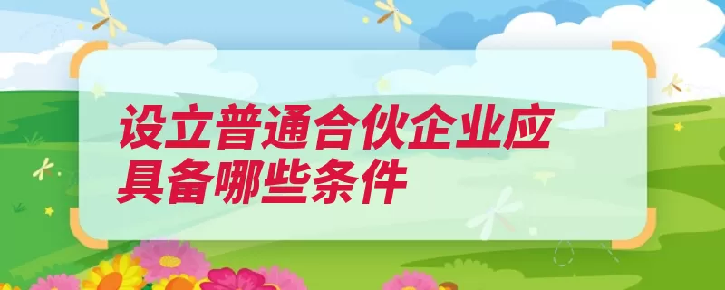 设立普通合伙企业应具备哪些条件（合伙人合伙企业合）