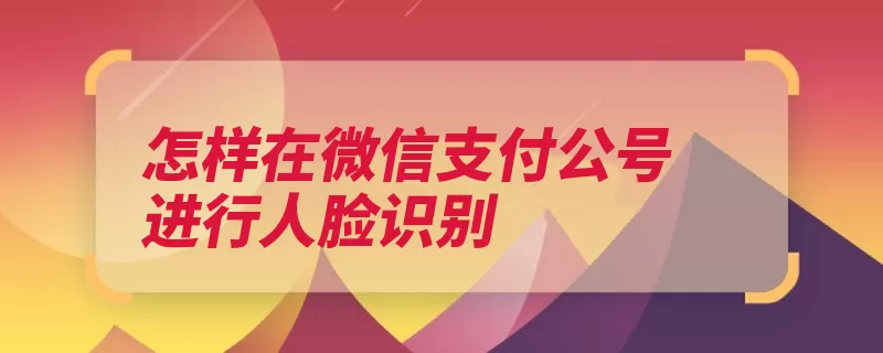 怎样在微信支付公号进行人脸识别（识别支付指纹脸部）