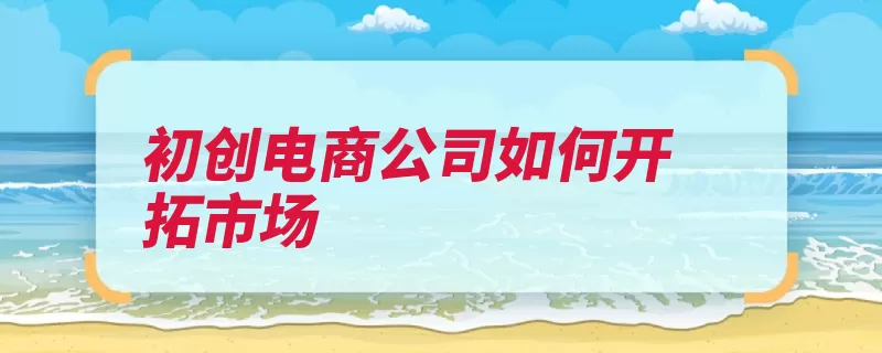 初创电商公司如何开拓市场