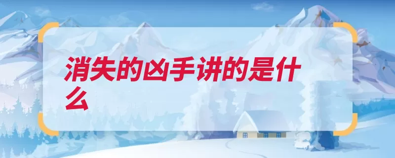 消失的凶手讲的是什么（东路每个人案件自）