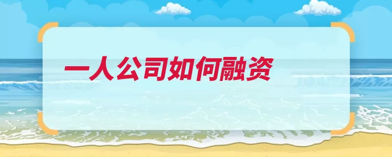 一人公司如何融资（融资人脉入股借钱）