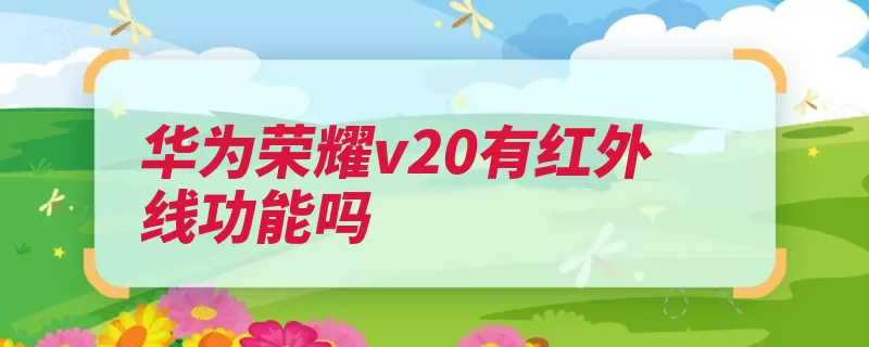 华为荣耀v20有红外线功能吗