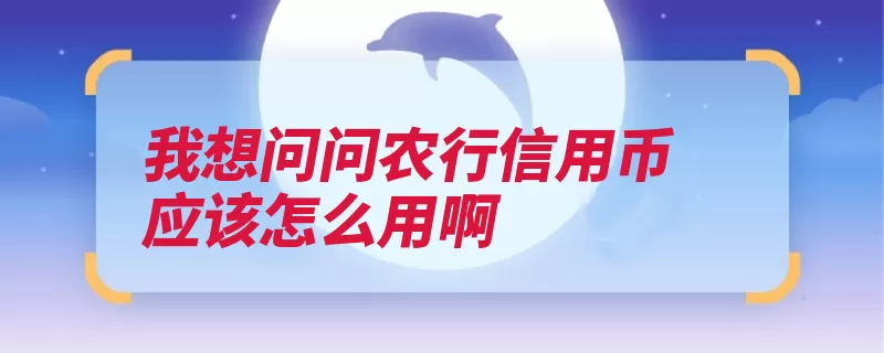 我想问问农行信用币应该怎么用啊