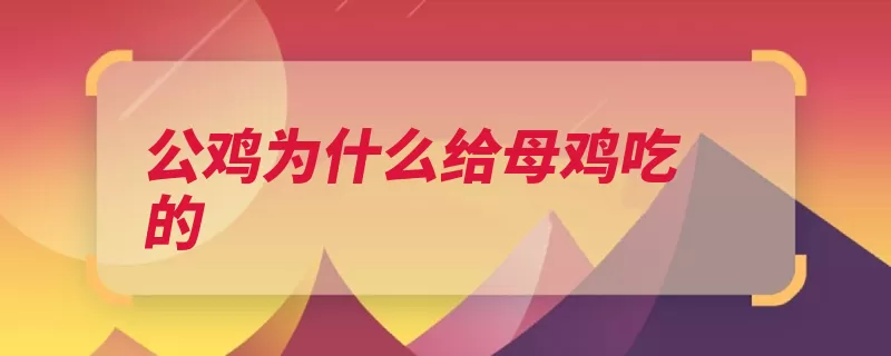 公鸡为什么给母鸡吃的