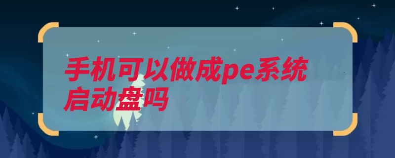手机可以做成pe系统启动盘吗