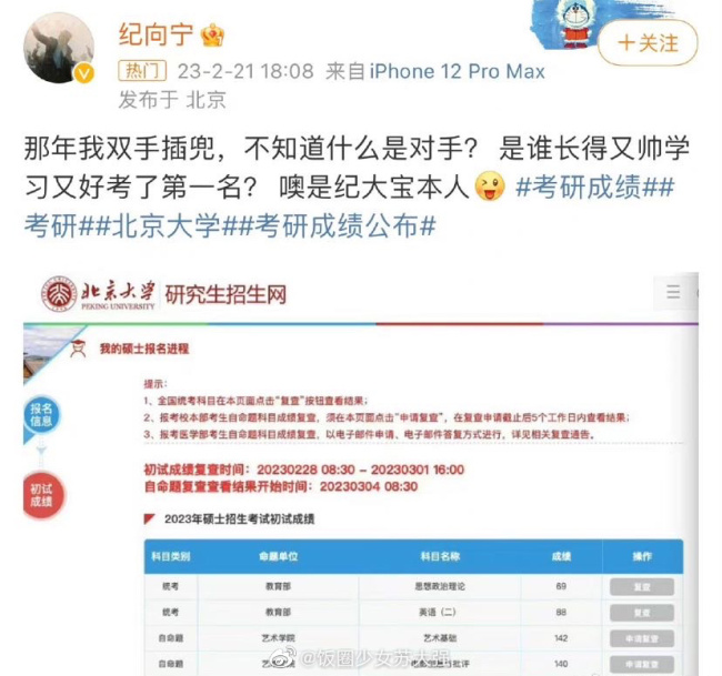 纪向宁考研成绩总分439分 纪向宁是谁？